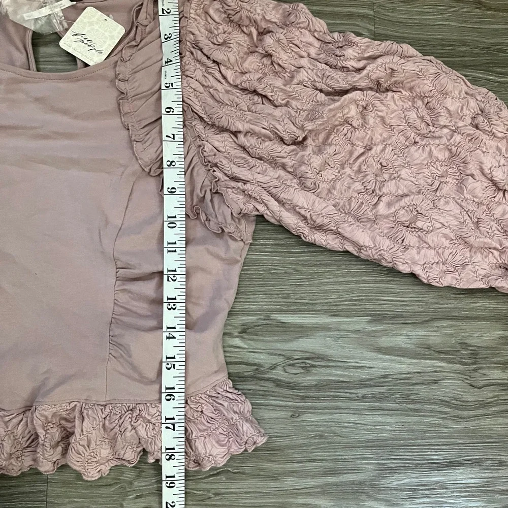 Free People Intimately Lavender Ruffle Textured Puff Sleeve Top OB2091945 S